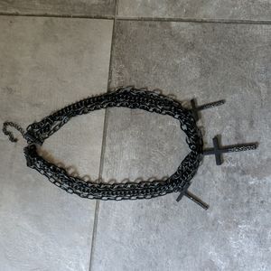 Forever 21 Three Strand Black Cross Necklace